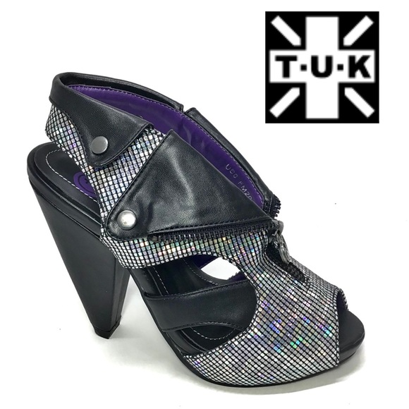 TUK Dazzle Moto Jacket Rocket Slingback High Heels - Picture 1 of 9